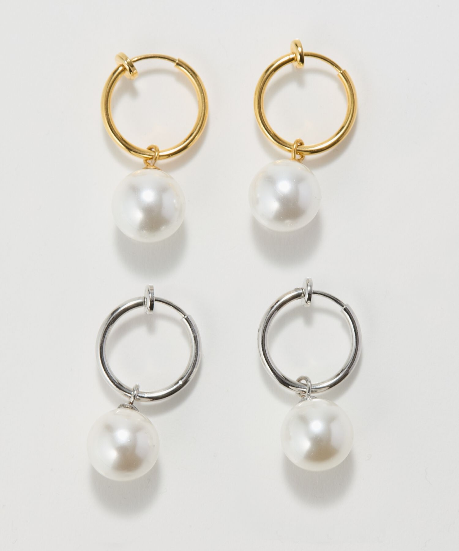 Phoebe「【金属アレルギー対応】バランスパールフープイヤリング　シルバー/ステンレス/大ぶり/存在感◎/主役級」|イヤリング|