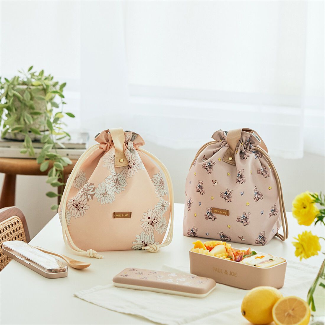 PAUL&JOE「ランチ巾着バッグ／ポール＆ジョー・ブレイクタイム」|食器・キッチングッズ|ベージュ