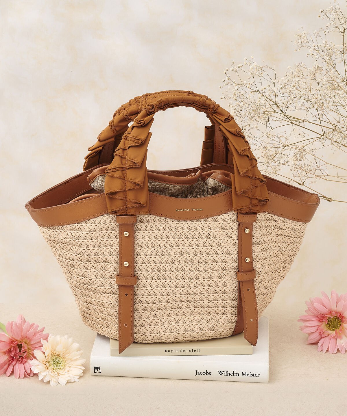 Samantha Thavasa「巾着付きフリルハンドルカゴバッグ」|ハンドバッグ|キャメル