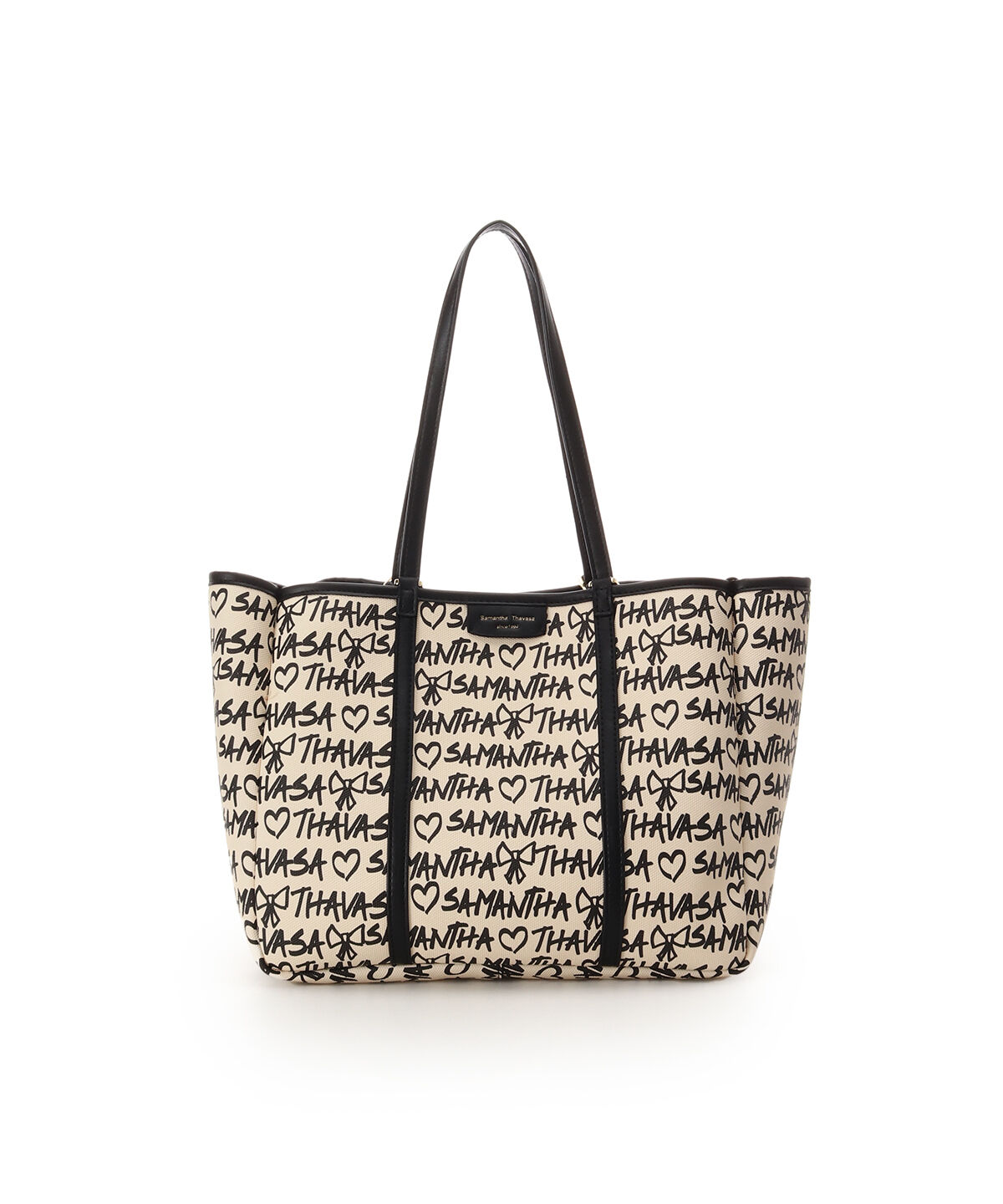 Samantha Thavasa「スクリッタ柄キャンバスデザイン合皮トートバッグ[Revival Collection]」|トートバッグ|ブラック