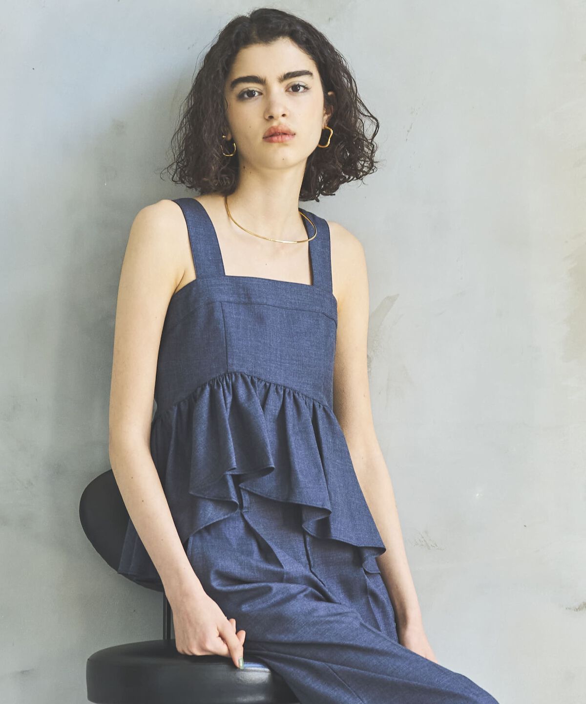 アンドクチュール「シャンブレーペプラムキャミブラウス」|シャツ・ブラウス|ダークブルー