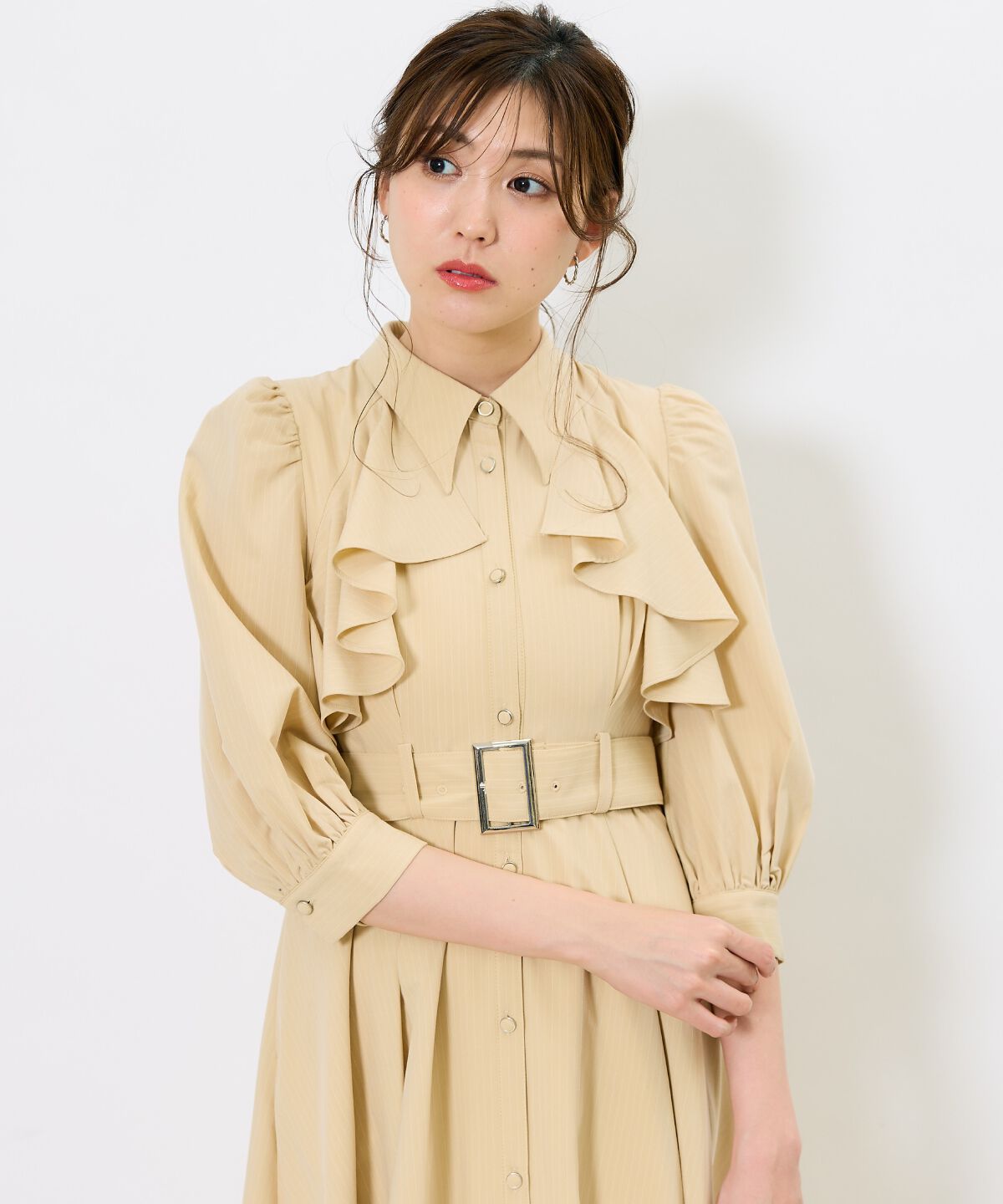 アンドクチュール「ストライプフリルケープワンピース」|ワンピース|