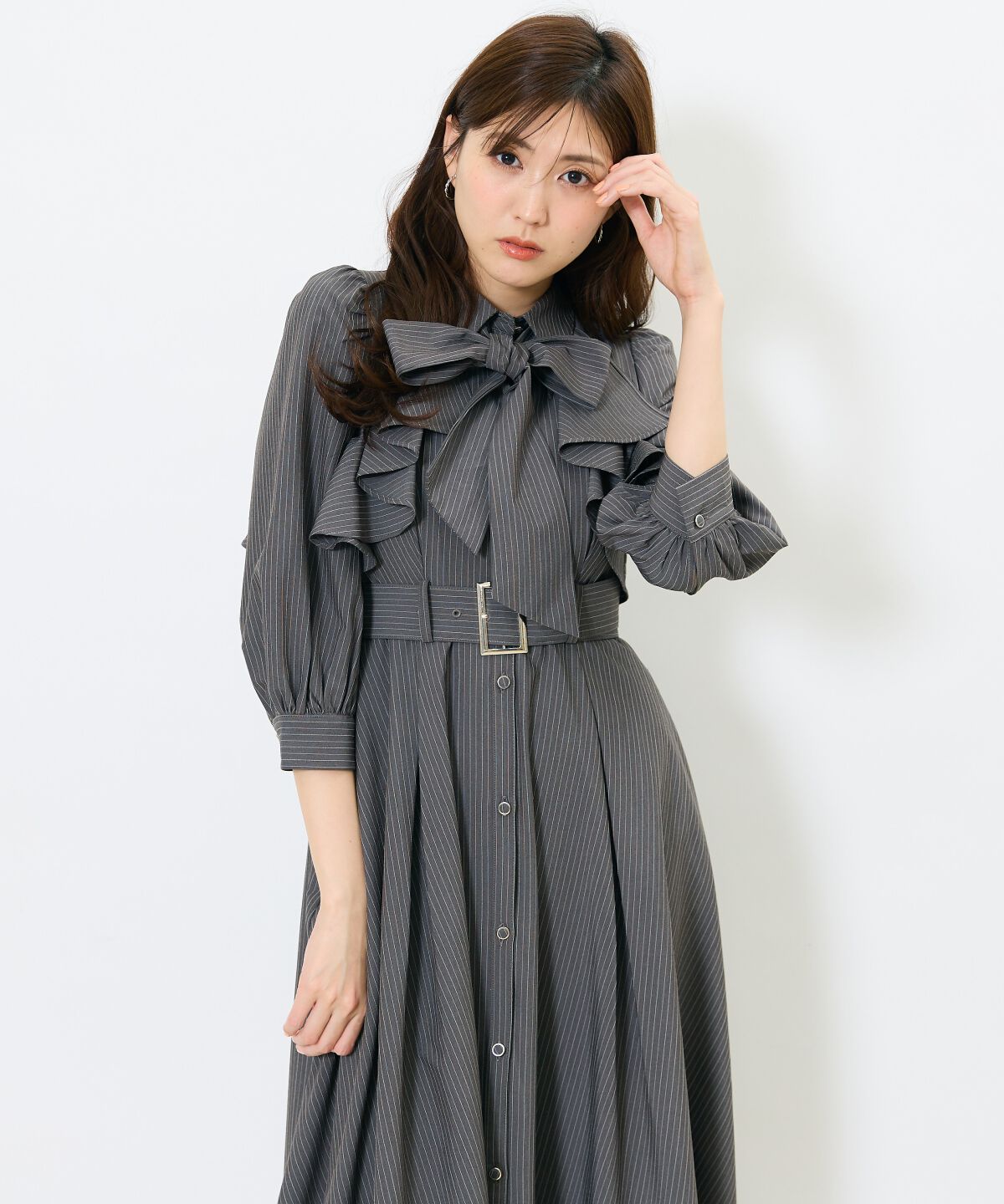 アンドクチュール「ストライプフリルケープワンピース」|ワンピース|