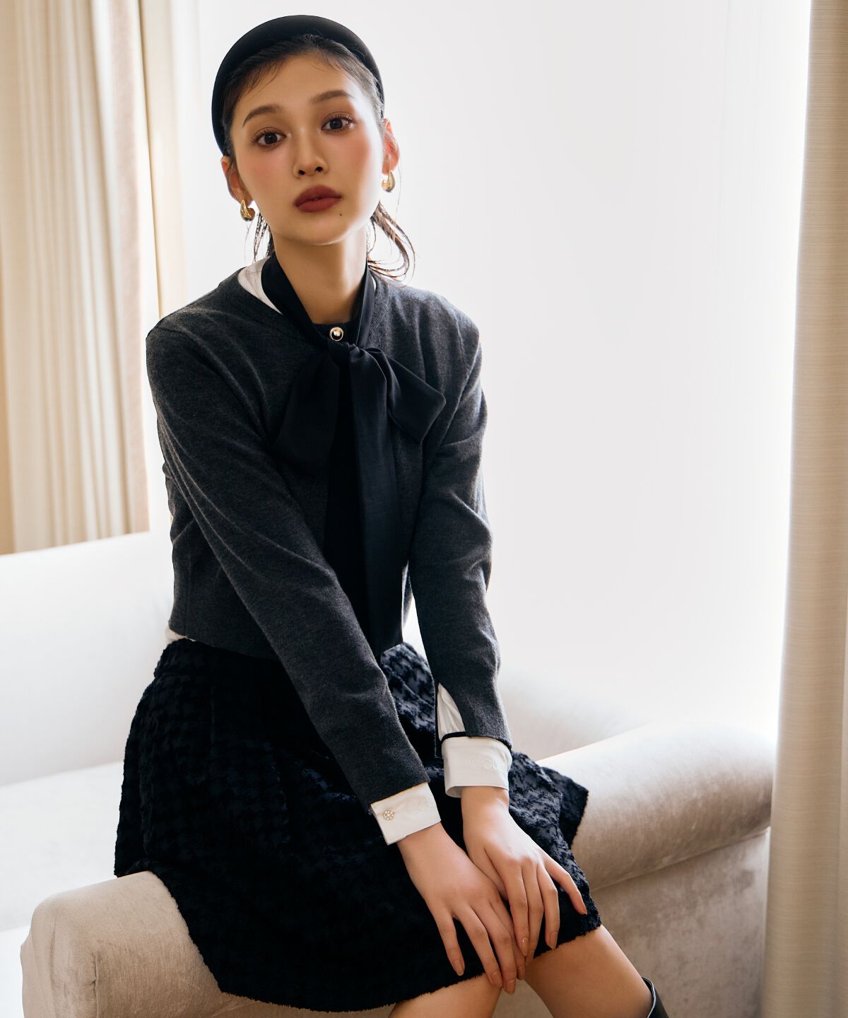 アンドクチュール「刺繍クルーネックカーディガン」|カーディガン|