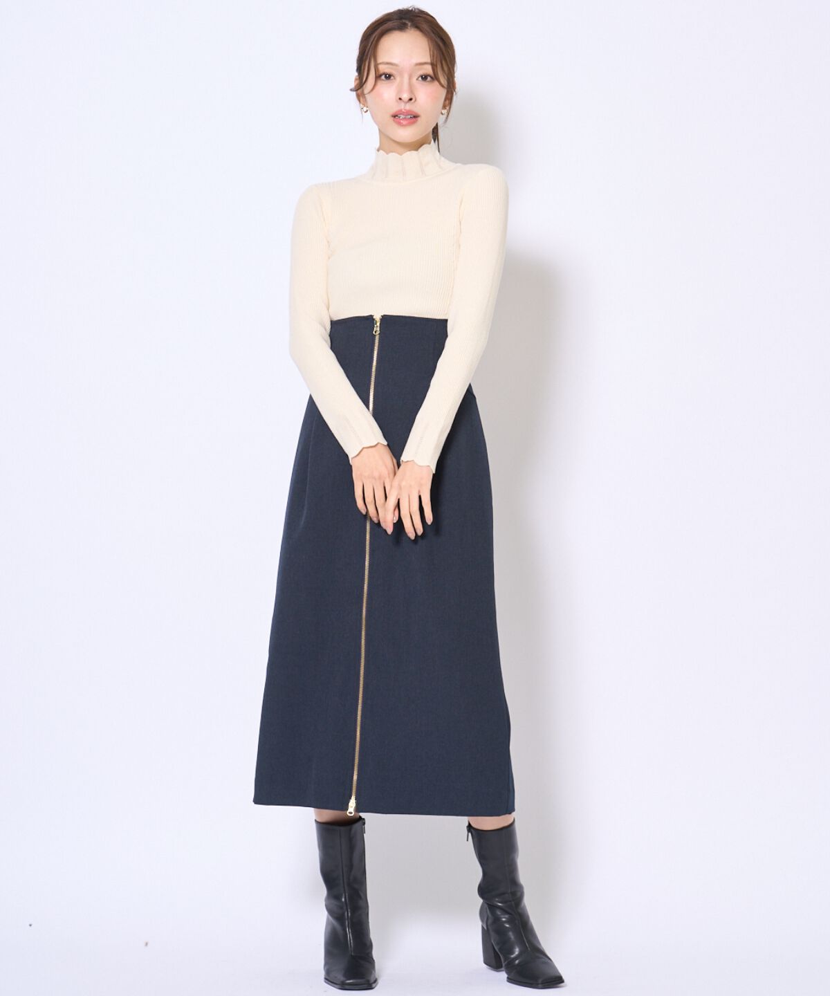 アンドクチュール「センターZIPスカート」|タイト|