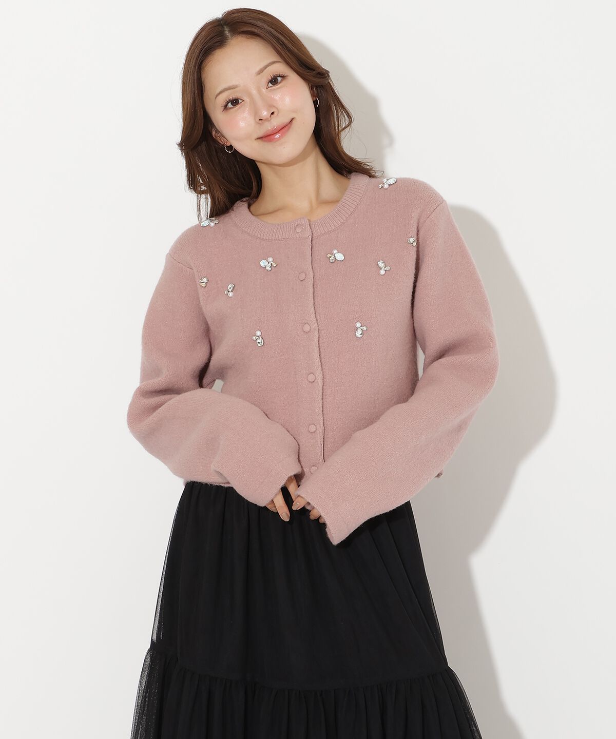 アンドクチュール「ビジュー付きニットカーディガン」|カーディガン|