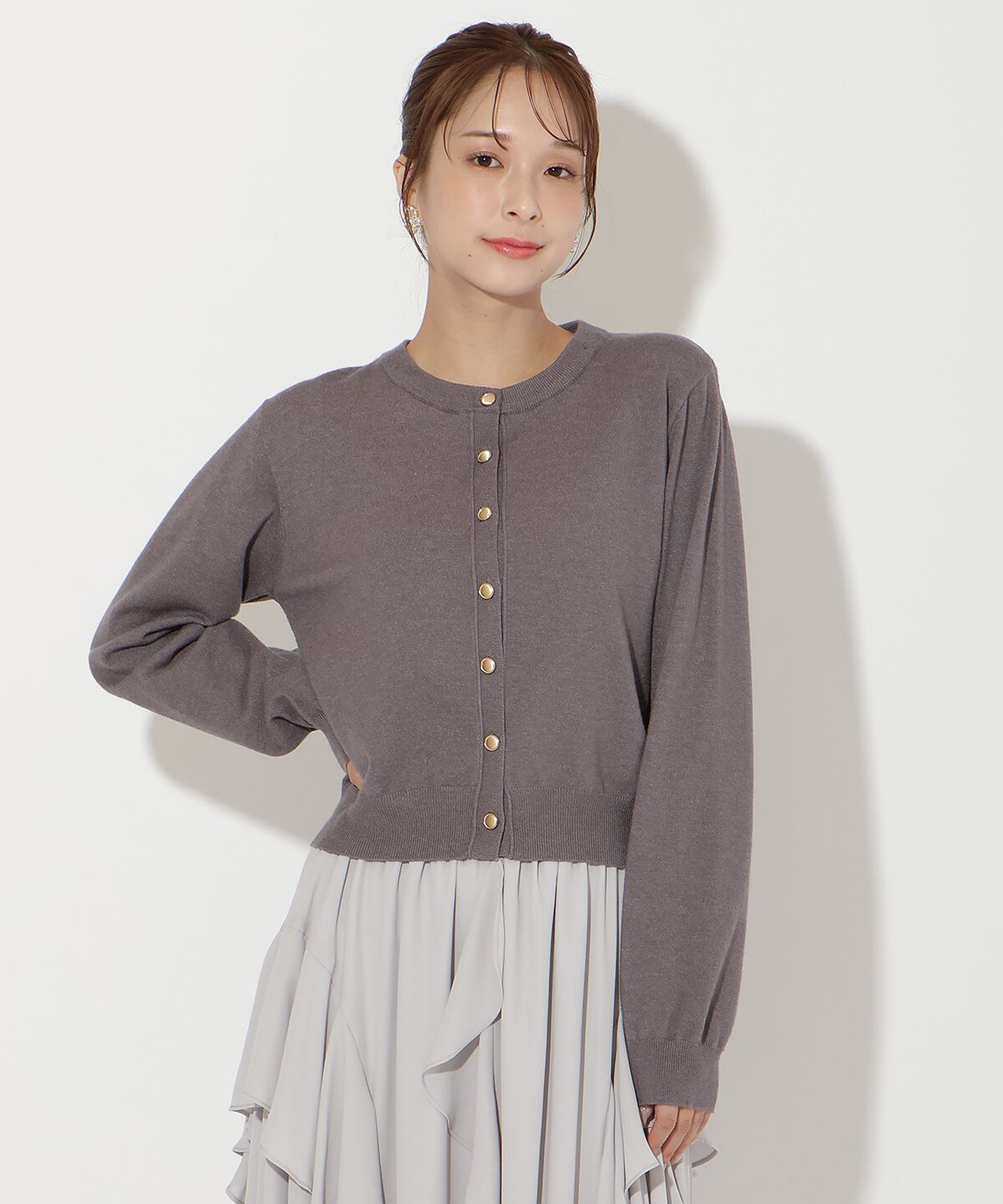 アンドクチュール「異素材リボンニットカーディガン」|カーディガン|