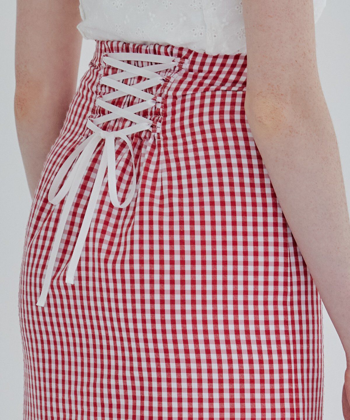 REDYAZEL「ギンガムチェックレーストリミングスカート」|タイト|