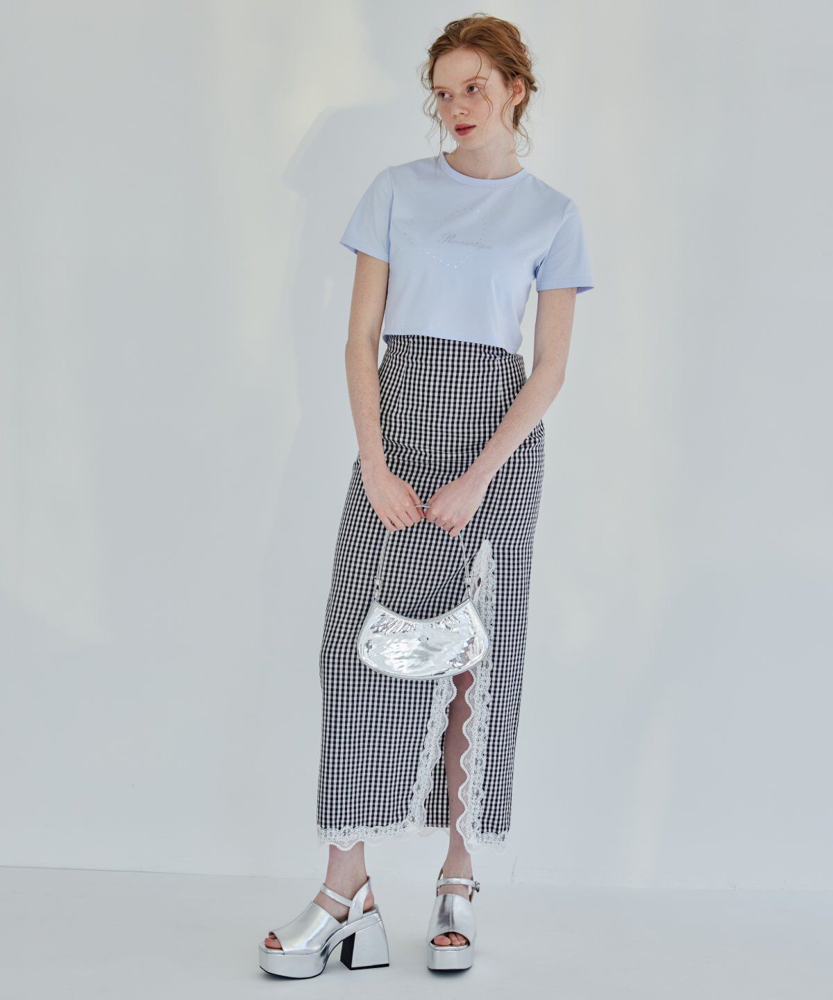 REDYAZEL「ギンガムチェックレーストリミングスカート」|タイト|