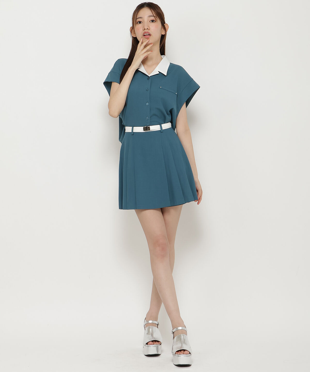 REDYAZEL「配色ベルトプリーツショートスカパン」|キュロット|