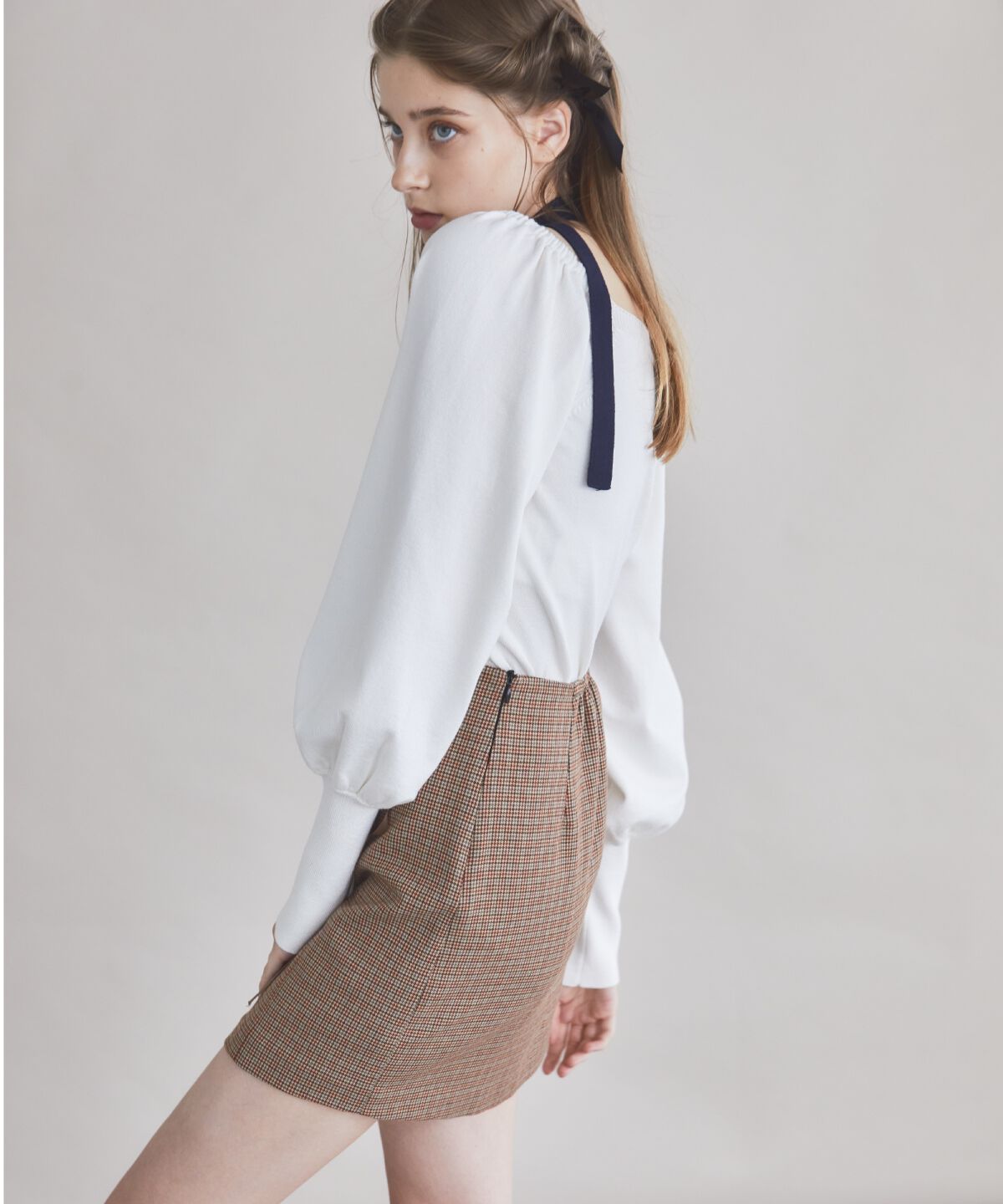 REDYAZEL「リボンレースアップミニスカート」|タイト|