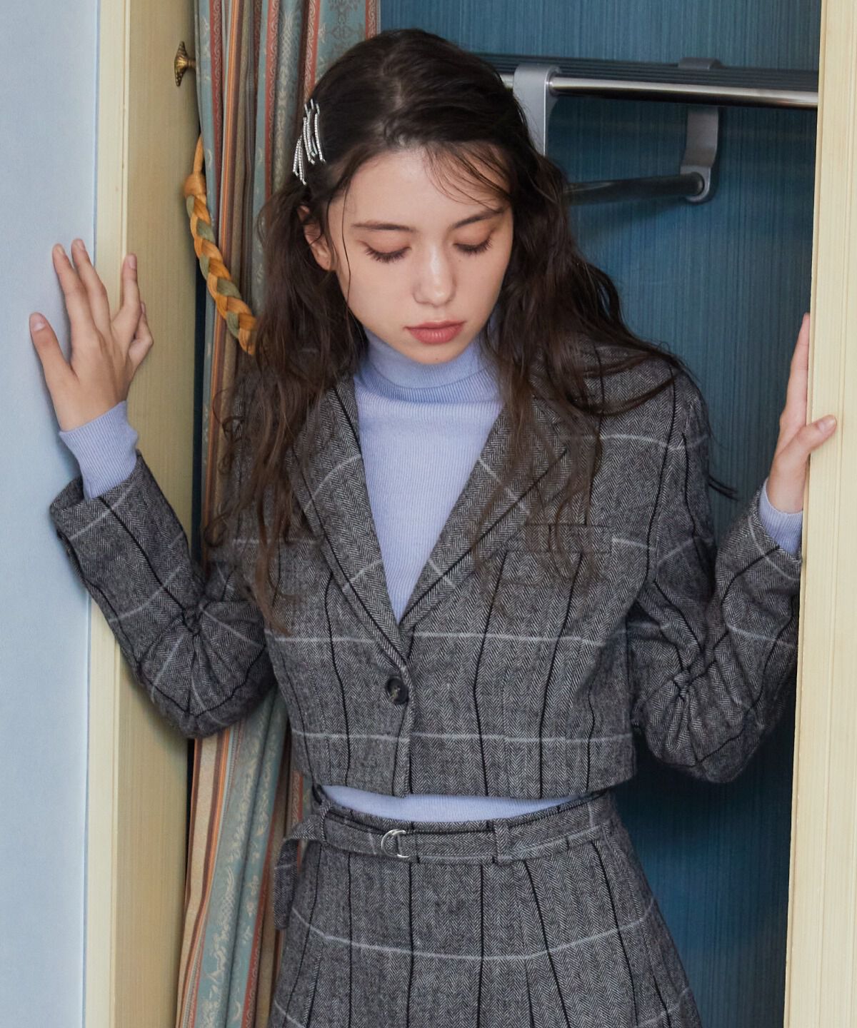 REDYAZEL「ヘリンボーンチェックテーラーショートジャケット」|テーラードジャケット|