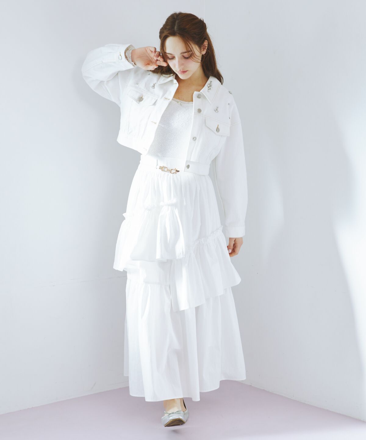 REDYAZEL「アシメティアードボリュームスカート」|フレア|オフ