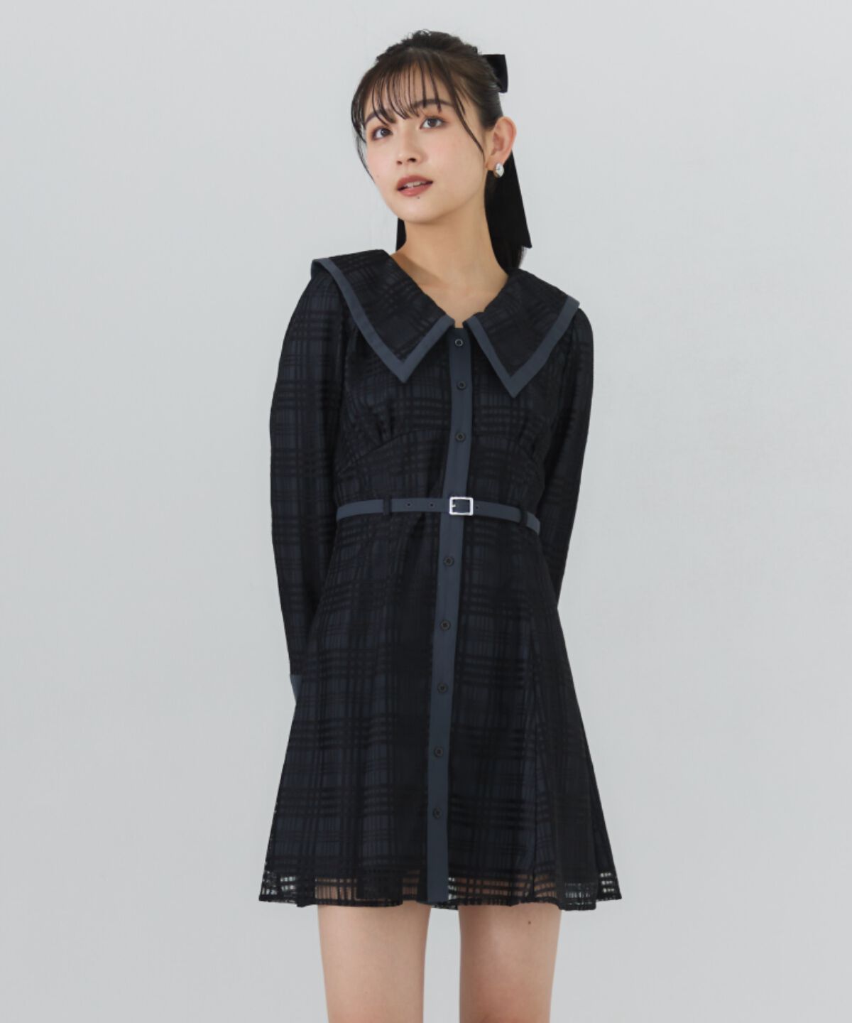 REDYAZEL「ビッグカラーレースミニワンピース」|ワンピース|ブラック