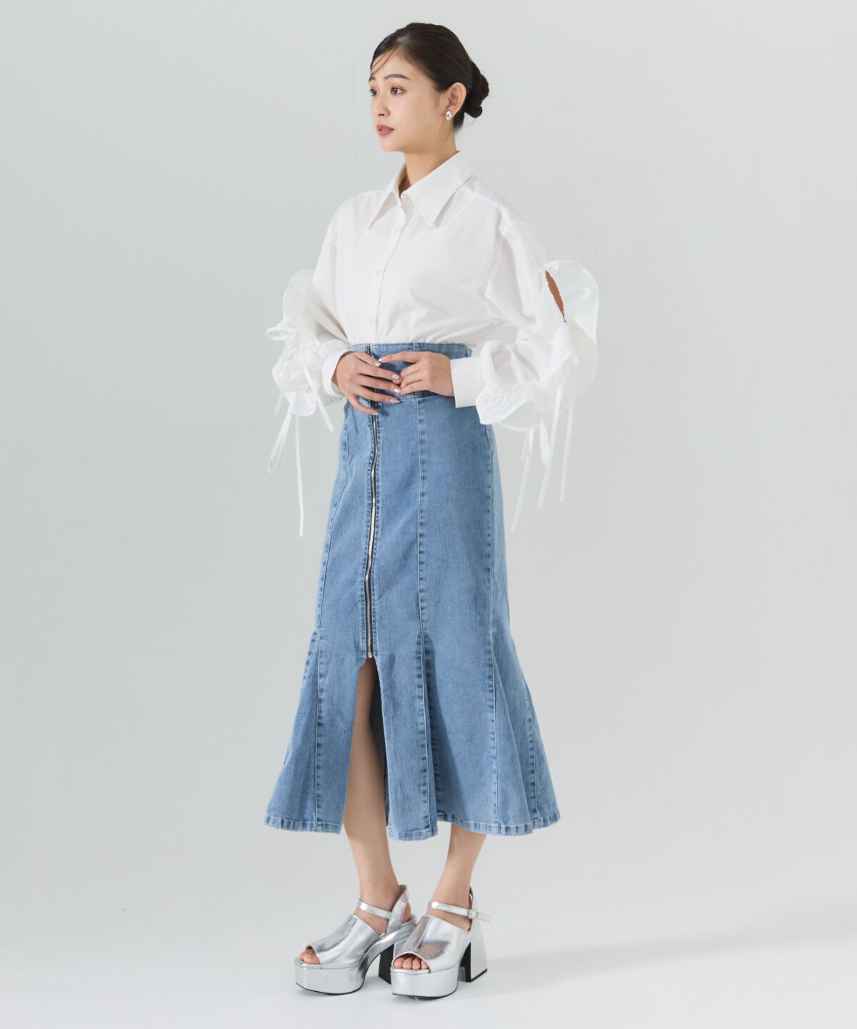 REDYAZEL「フロントジップデニムマーメイドスカート」|タイト|