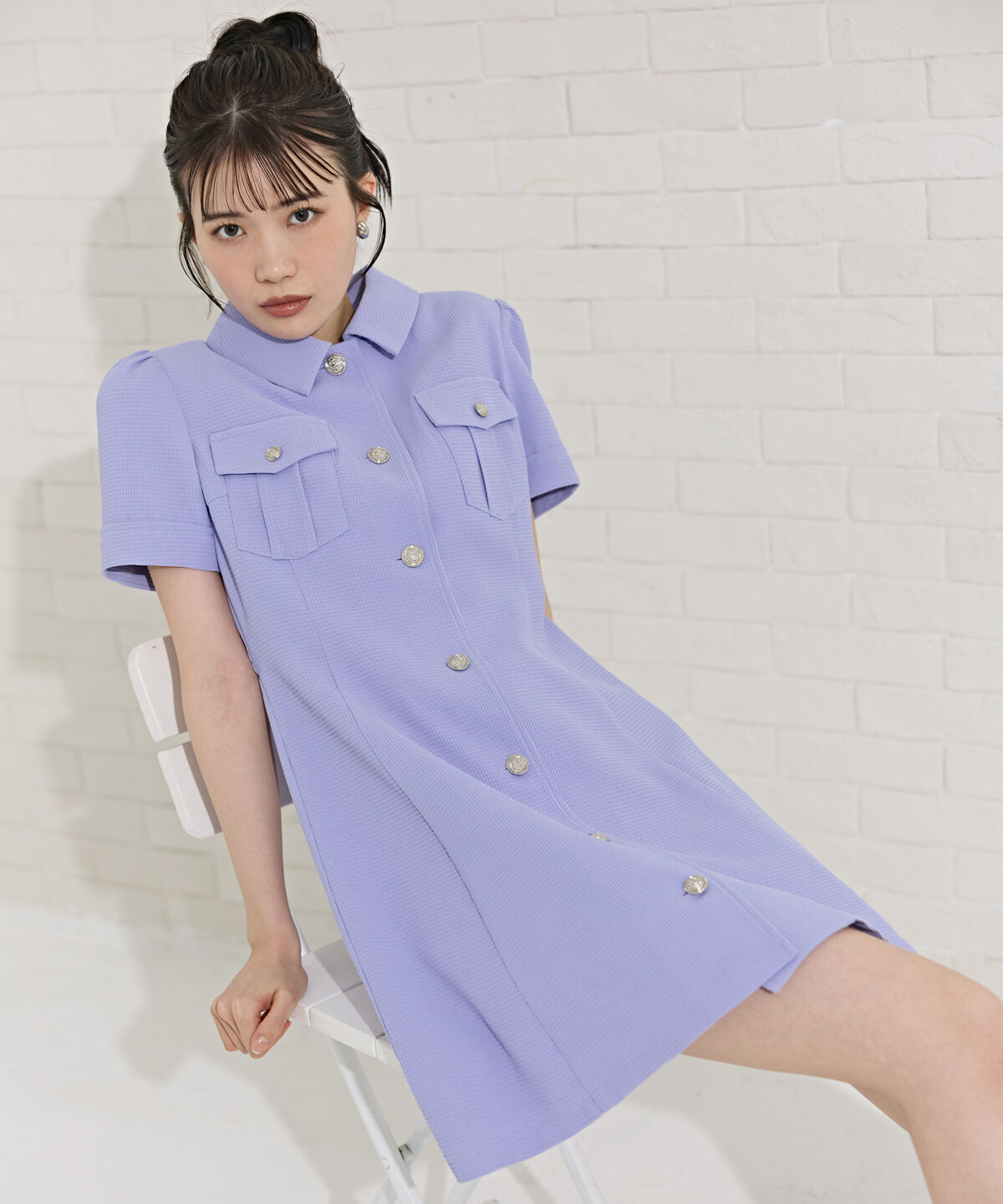 REDYAZEL「エンブレムボタンワッフルシャツワンピース」|ワンピース|パープル