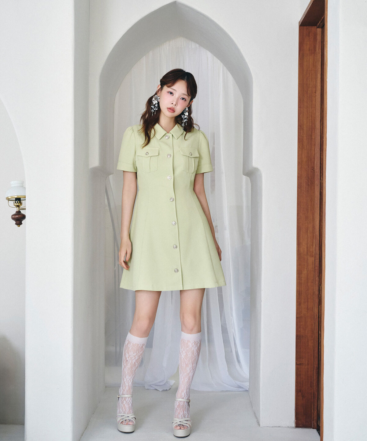 REDYAZEL「エンブレムボタンワッフルシャツワンピース」|ワンピース|