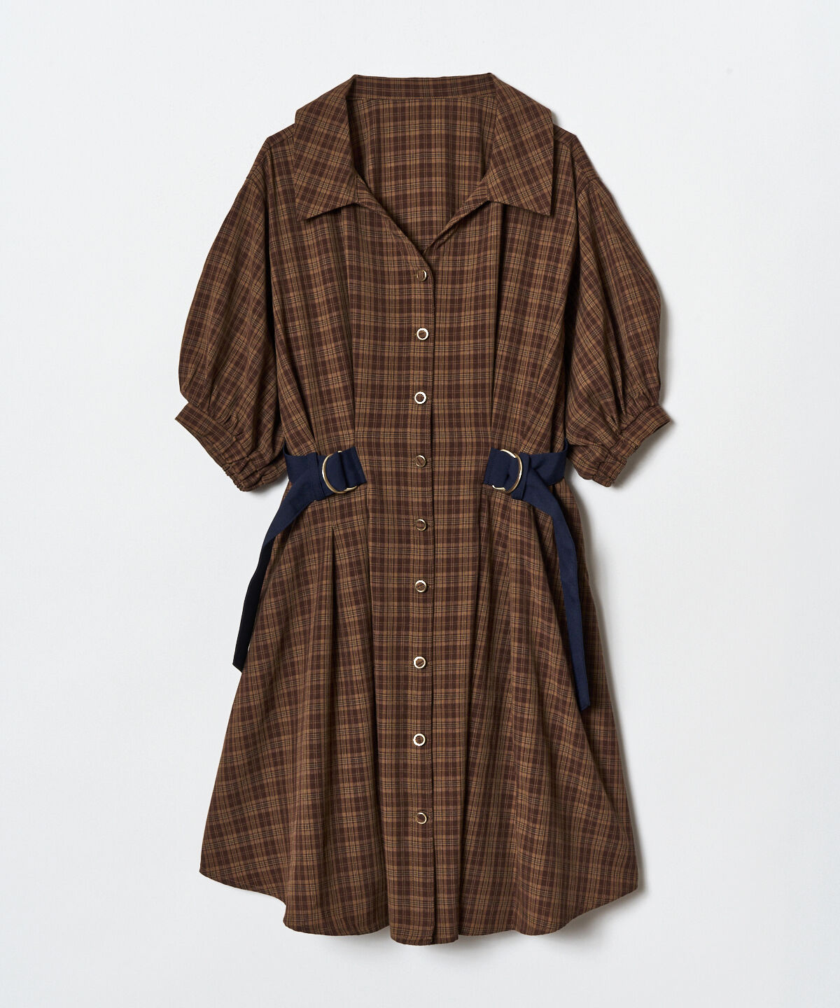 REDYAZEL「チェックバイカラーウエストベルトシャツワンピース」|ワンピース|