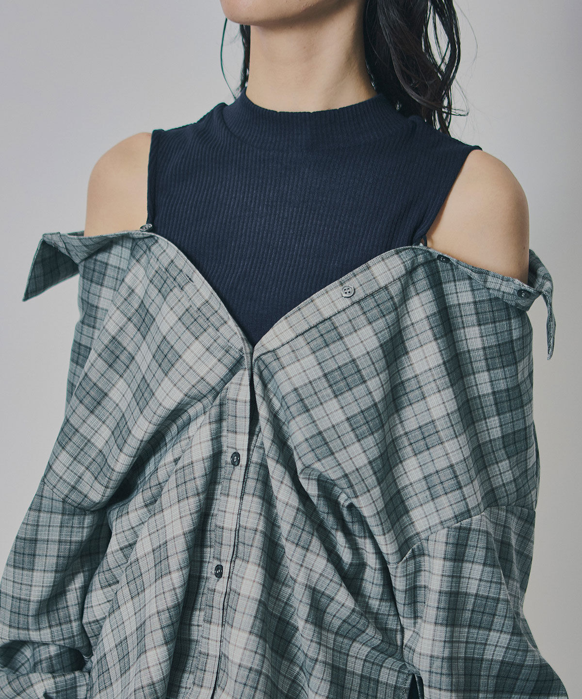 REDYAZEL「マルチウェイオフショルチェックシャツ&times;タンクトップ」|シャツ・ブラウス|