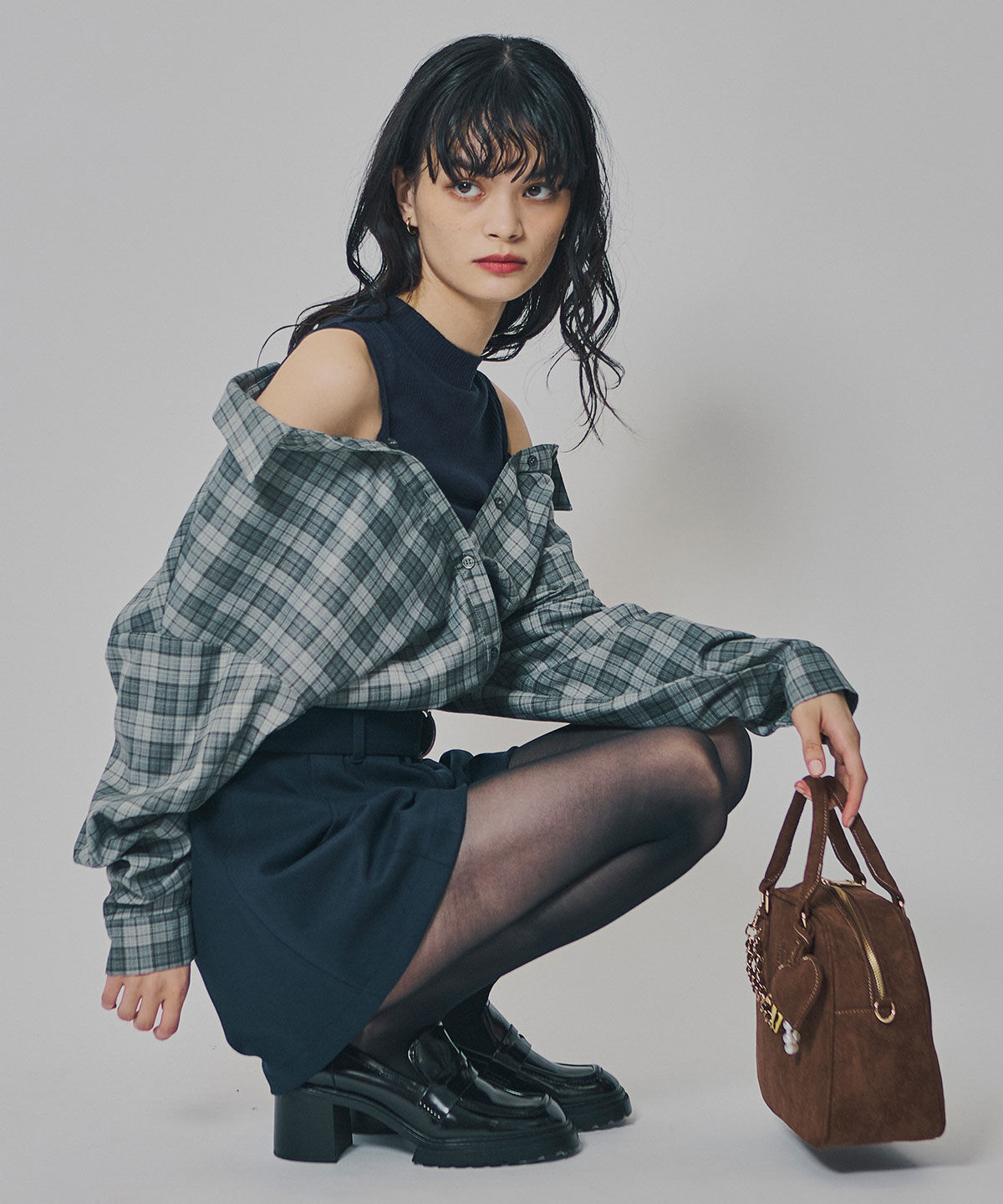 REDYAZEL「マルチウェイオフショルチェックシャツ&times;タンクトップ」|シャツ・ブラウス|