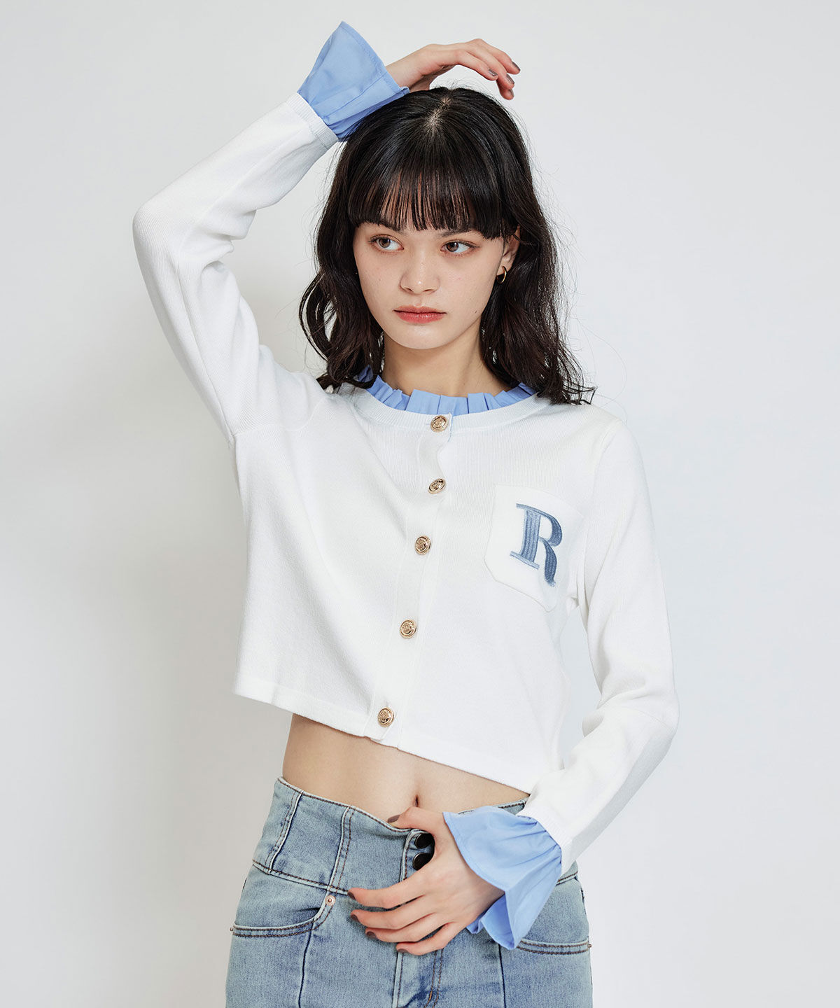 REDYAZEL「Rフリルレイヤードニットカーディガン」|カーディガン|