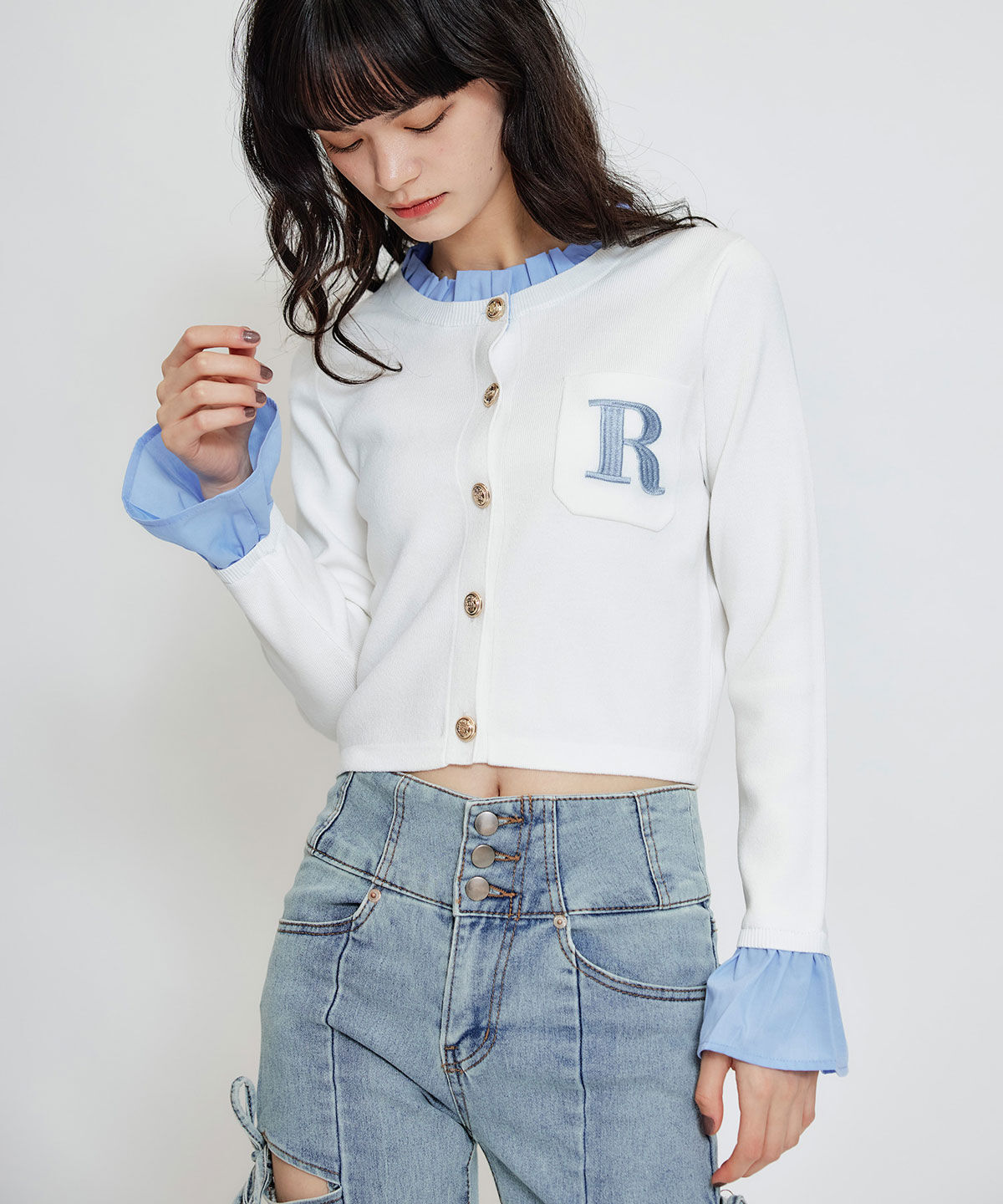 REDYAZEL「Rフリルレイヤードニットカーディガン」|カーディガン|