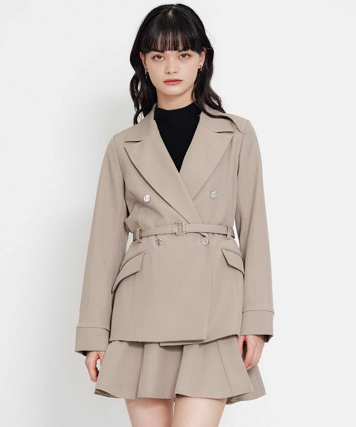 REDYAZEL「ワイドカラーミドルダブルジャケット」|テーラードジャケット|茶系幾何､ﾊﾟﾈﾙ柄