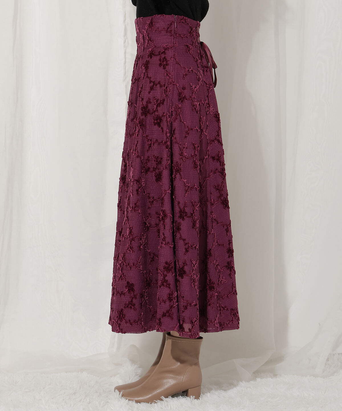 WILLSELECTION「起毛フラワーレーススカート」|フレア|