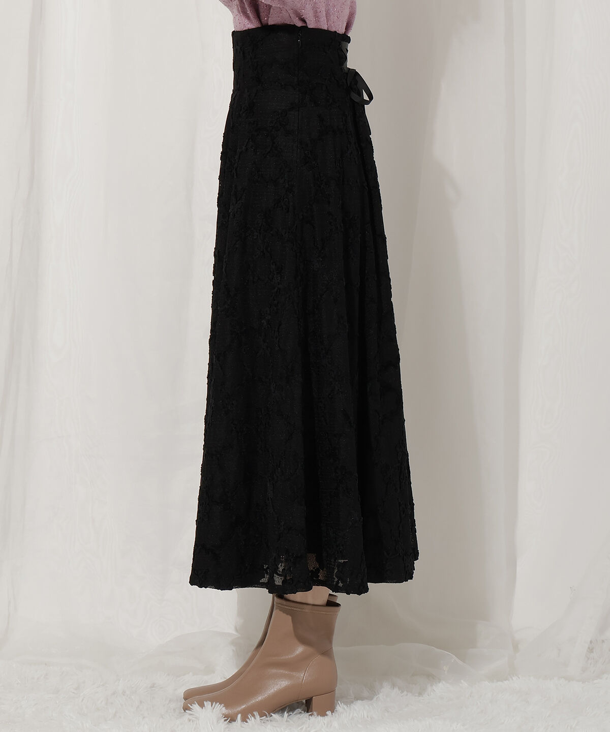 WILLSELECTION「起毛フラワーレーススカート」|フレア|