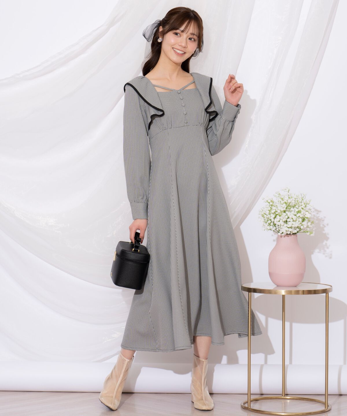 WILLSELECTION「配色パイピングフリルワンピース」|ワンピース|