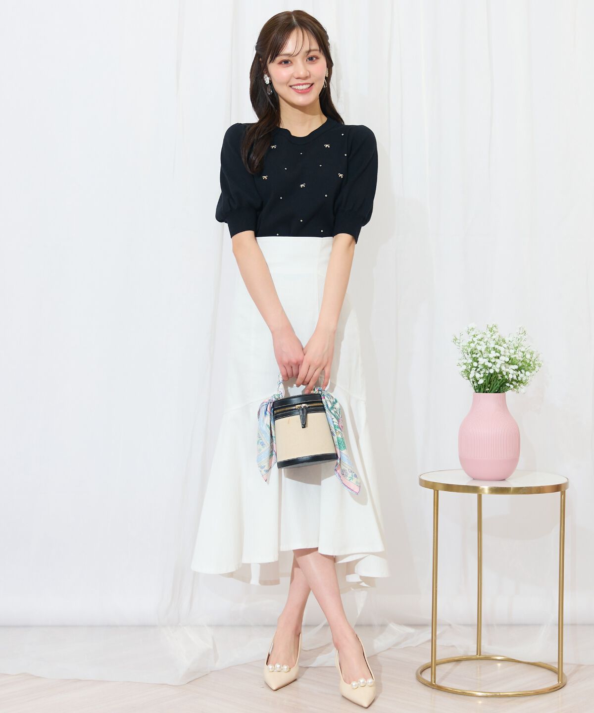 WILLSELECTION「ビジュー＆リボンパーツニットプルオーバー」|ニット・セーター|