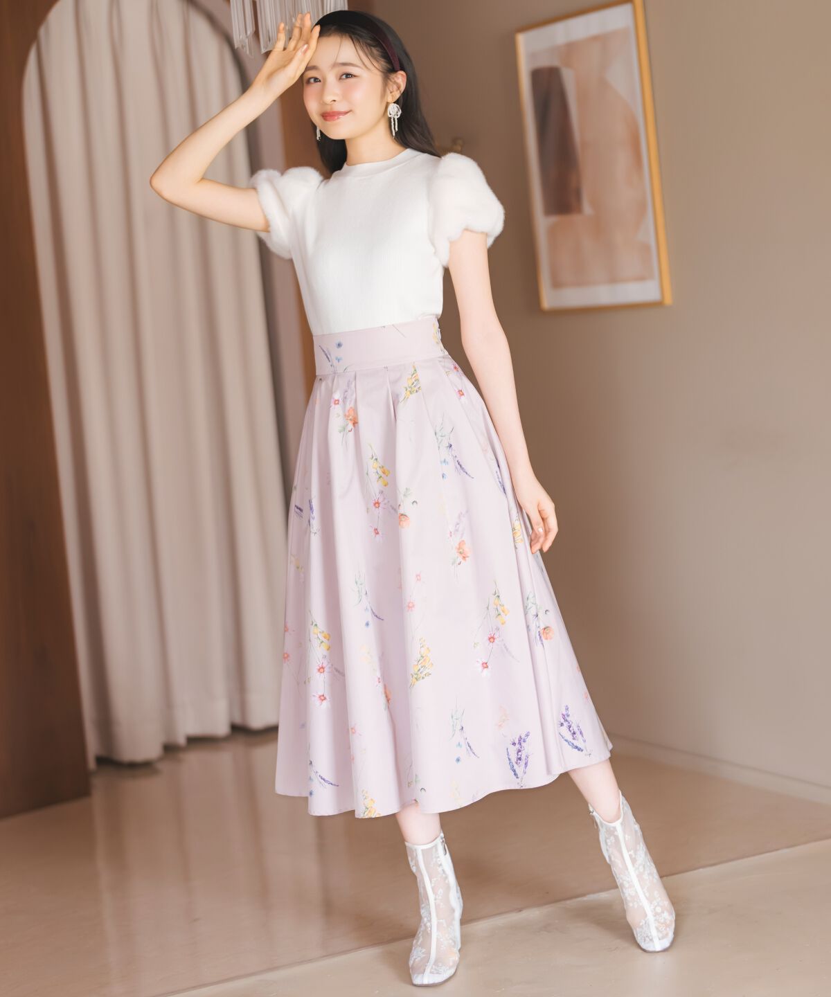 WILLSELECTION「オータムボタニカルフラワータックスカート」|フレア|