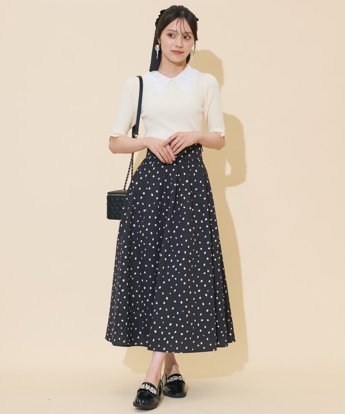 WILLSELECTION「ダルメシアンプリントボリュームタックスカート」|フレア|ブラック