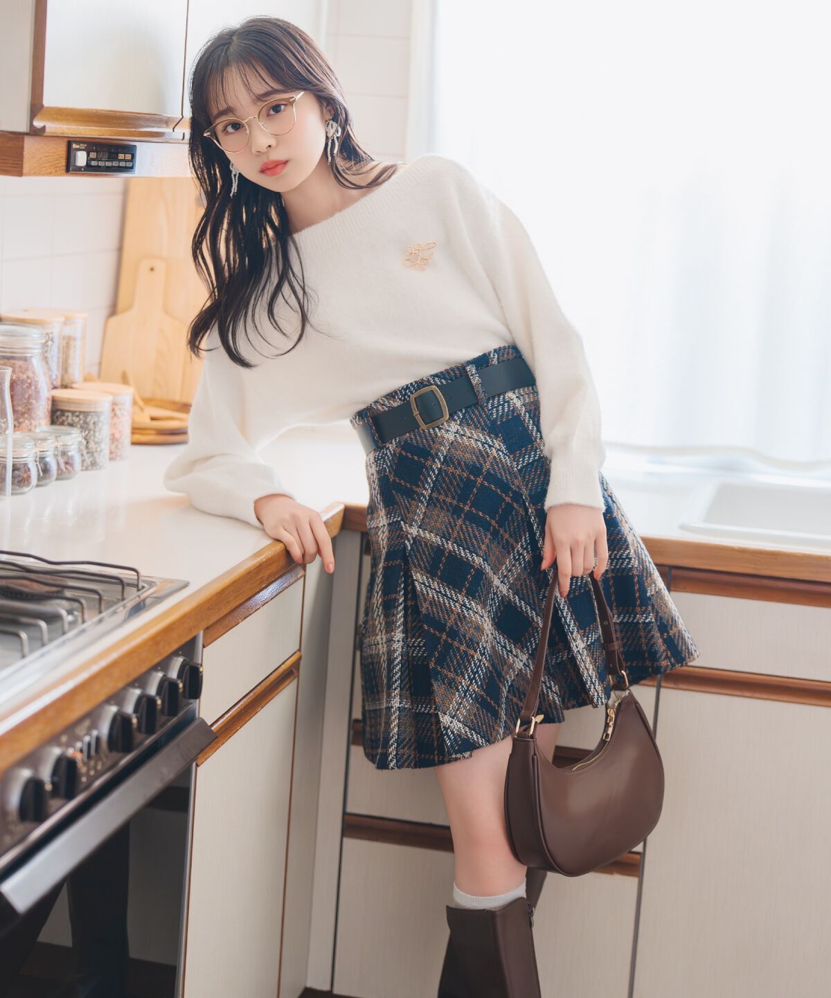 WILLSELECTION「ベルト付きツイードミニスカート」|フレア|