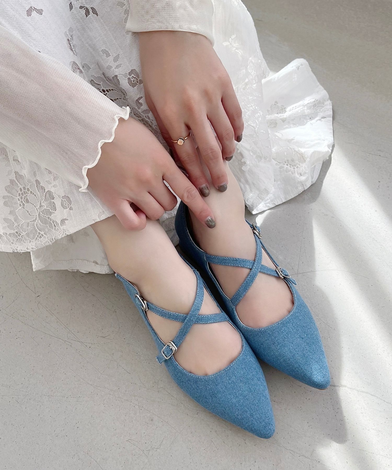 ORiental TRaffic「クロスストラップポインテッドトゥパンプス/51116　フラット トレンド 人気」|パンプス|