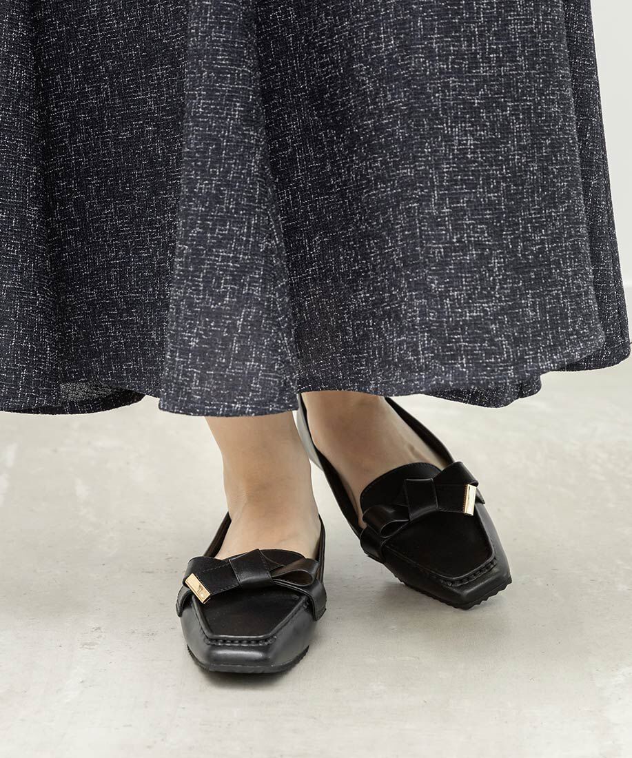  「スクエアトゥリボンモカシンシューズ」|ローファー|