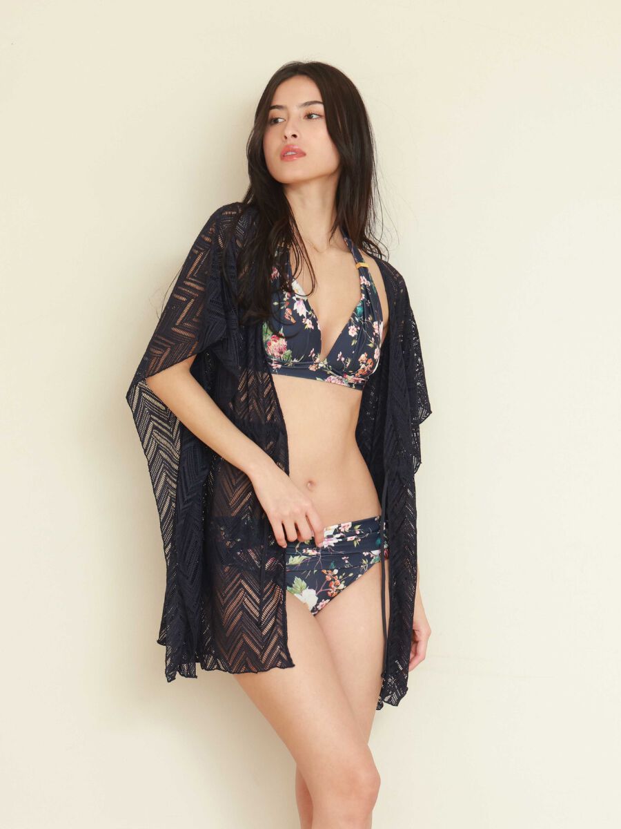 Riberce「【お水OK！リゾートアイテム】水着の上からサラッと羽織れるヘリンボーン編みレースガウン」|その他|ネイビー