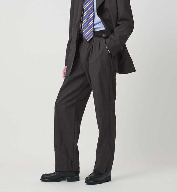 UNITED ARROWS「＜District＞ウォッシュド トロピカルウール 2プリーツ ワイドパンツ」|スラックス|DK.GRAY