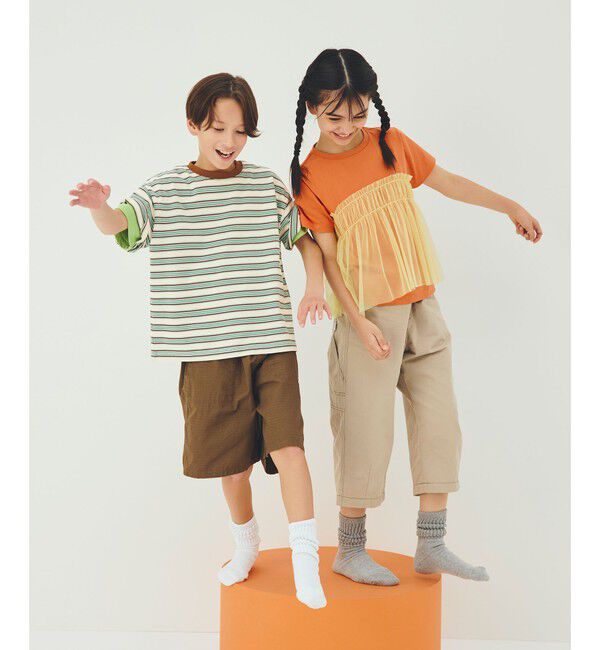 UNITED ARROWS green label relaxing「【スタメンシリーズ】チュールドッキング Tシャツ / キッズ  100cm-160cm UVカット 接触冷感  吸水速乾」|Tシャツ・カットソー|