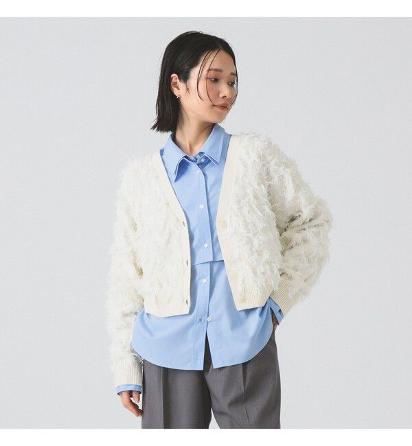 Ray BEAMS 「カット ジャカード フリンジ Vネック カーディガン」|カーディガン|