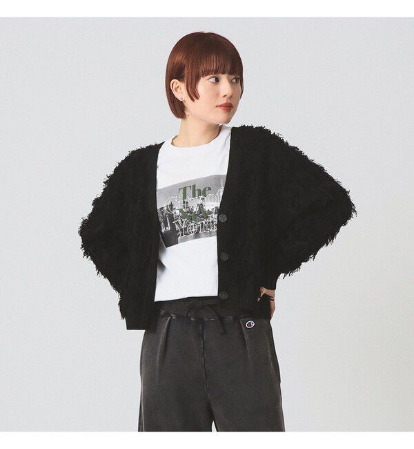 Ray BEAMS 「カット ジャカード フリンジ Vネック カーディガン」|カーディガン|