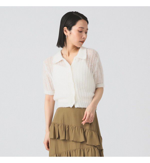 Ray BEAMS 「シャギー メッシュ ポロ カーディガン」|ニット・セーター|