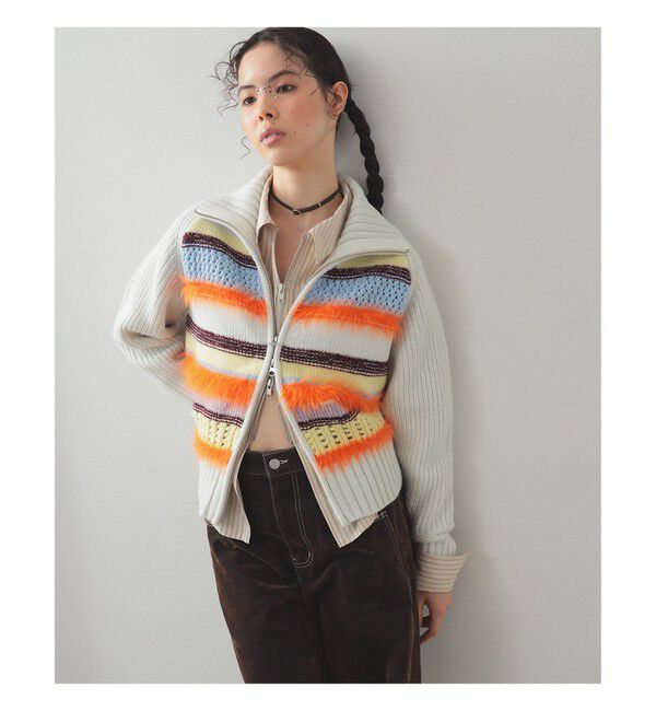 Ray BEAMS 「【別注】boussole / ボーダージップ ニット カーディガン」|ニット・セーター|