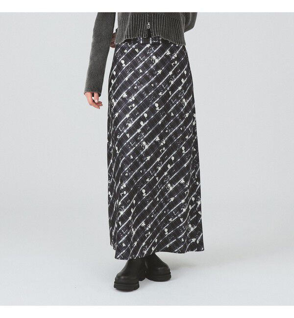 Ray BEAMS 「チェック フラワー プリント タイト スカート」|スカート|BLACK