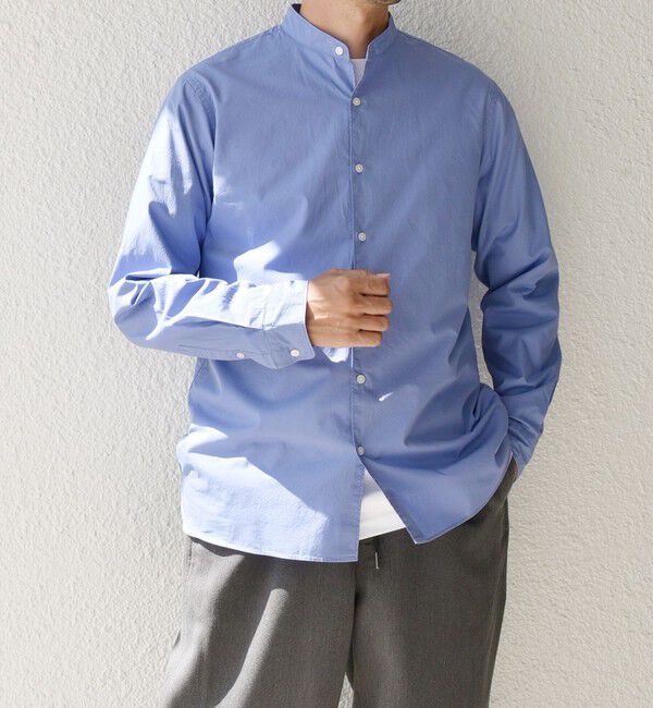 SHIPS any「SHIPS any: ストライプ / ソリッド リラックス バンドカラー シャツ 25AW◇」|シャツ・ブラウス|スカイブルー