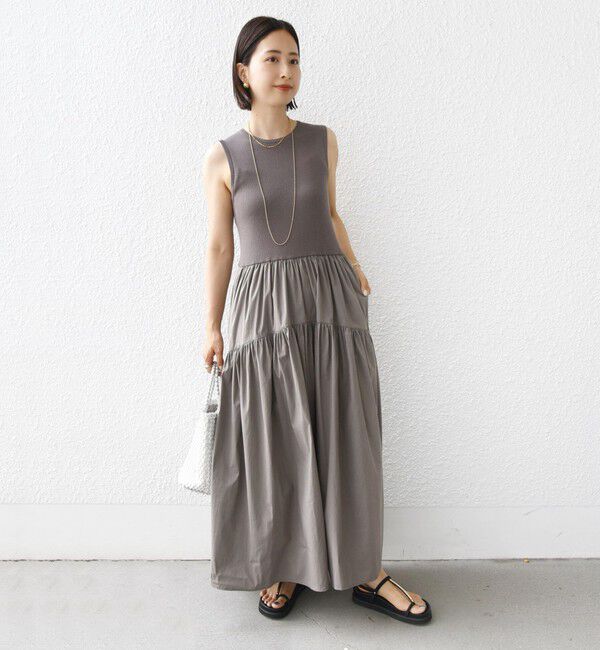 SHIPS for women「〈手洗い可能〉コットン リブ ノースリーブ &times; 布帛 スカート ワンピース」|ワンピース|