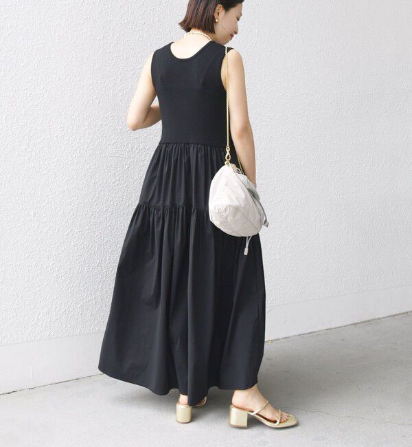 SHIPS for women「〈手洗い可能〉コットン リブ ノースリーブ &times; 布帛 スカート ワンピース」|ワンピース|