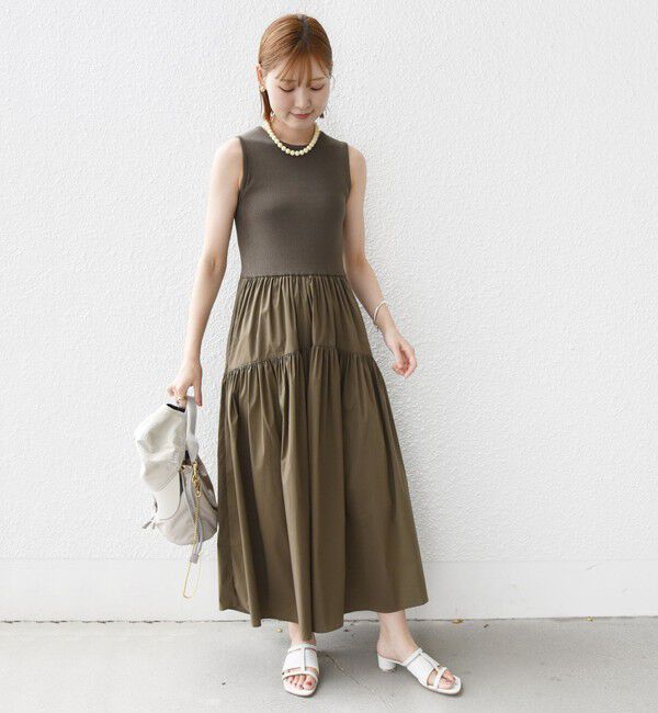 SHIPS for women「〈手洗い可能〉コットン リブ ノースリーブ &times; 布帛 スカート ワンピース」|ワンピース|