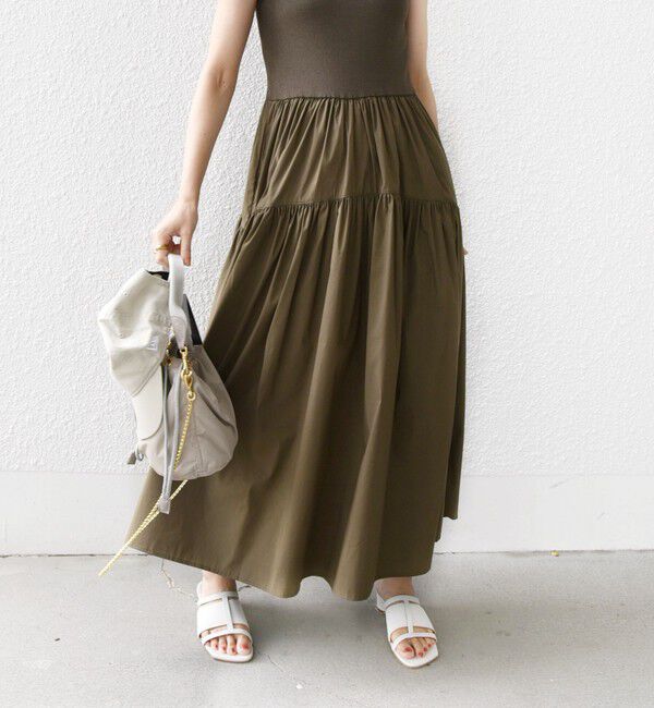 SHIPS for women「〈手洗い可能〉コットン リブ ノースリーブ &times; 布帛 スカート ワンピース」|ワンピース|