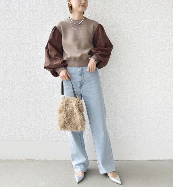 SHIPS for women「【WEB限定】〈手洗い可能〉エア ダンボール 布帛 コンビ プルオーバー」|スウェット・ジャージ|